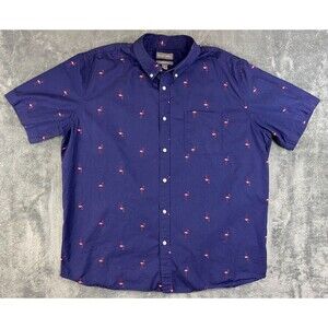 Falls Creek Button Up Shirt Men's Size XL Flamingos Blue Short Sleeve Casual